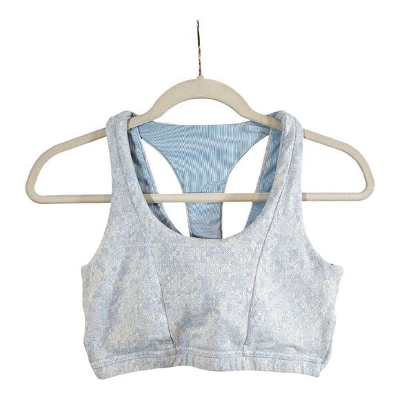 GYMSHARK Blue Fleur Texture Moisture-wicking Overlapping Sports Bra Medium - Picture 5 of 9